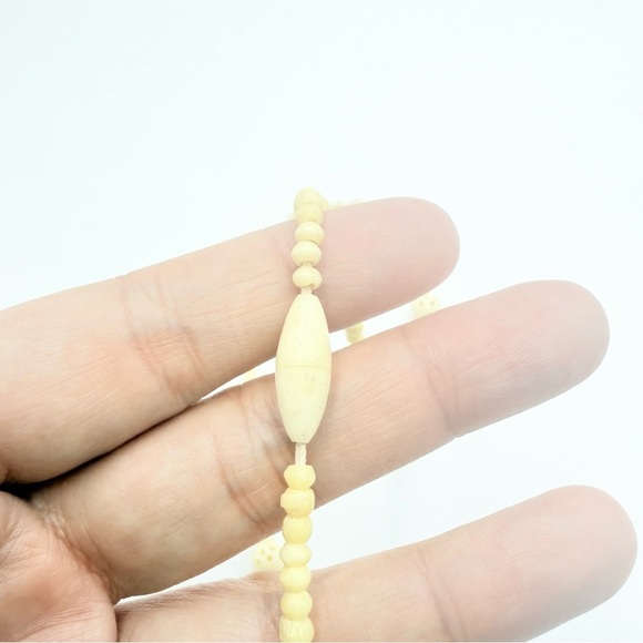Vintage Hand Carved Bone Bead Necklace Floral Bone Beads - Picture 5 of 8